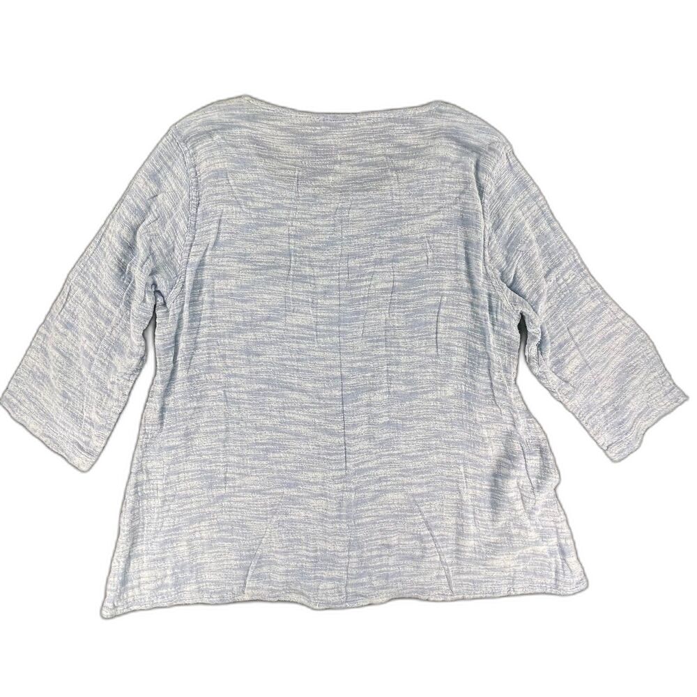 FLAX Size Medium Blue White Space Dye Linen Top 3/4 Sleeve Lagenlook Coastal - Picture 8 of 11
